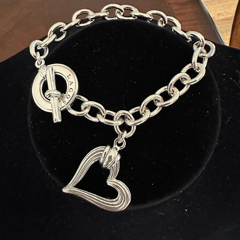 NWP Lagos Sterling Silver Fluted Open Heart On Charm Bracelet MSRP$450 Pristine - Picture 2 of 11